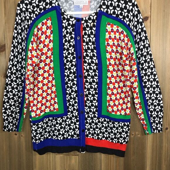 Joseph A Womens Cardigan Sweater Geometric Hive Print Stretch Size Small - Picture 4 of 16